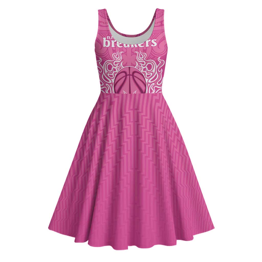 New Zealand Custom Midi Dress Fire Basketball Maori Tribal Pink LT9 Pink - Polynesian Pride