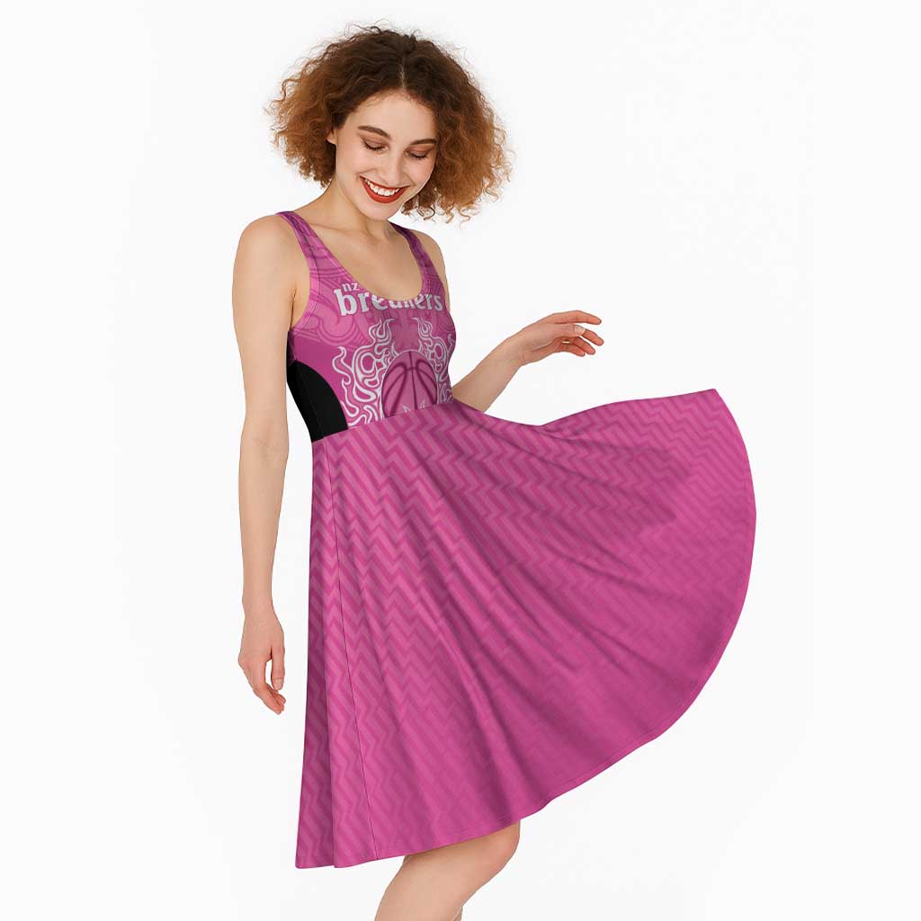 New Zealand Custom Midi Dress Fire Basketball Maori Tribal Pink LT9 - Polynesian Pride