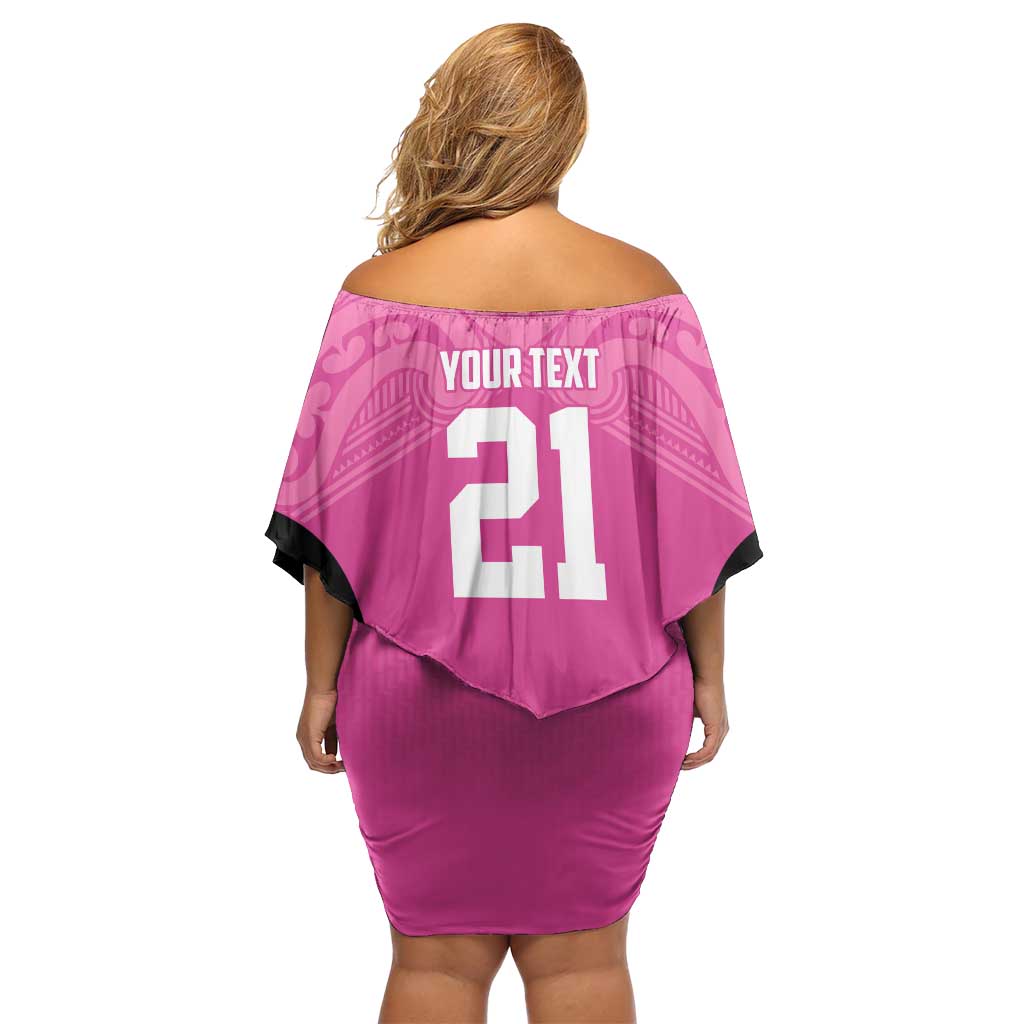 New Zealand Custom Off Shoulder Short Dress Fire Basketball Maori Tribal Pink LT9 - Polynesian Pride