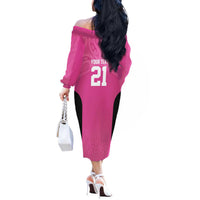 New Zealand Custom Off The Shoulder Long Sleeve Dress Fire Basketball Maori Tribal Pink LT9 - Polynesian Pride