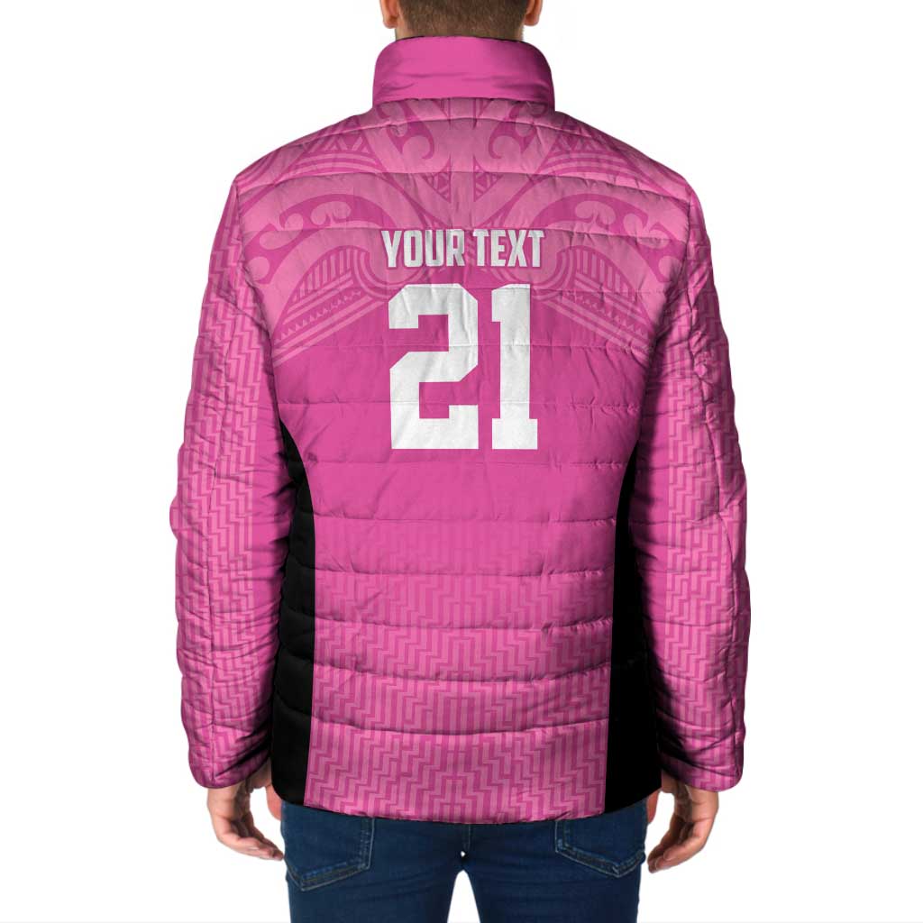 New Zealand Custom Padded Jacket Fire Basketball Maori Tribal Pink - Polynesian Pride