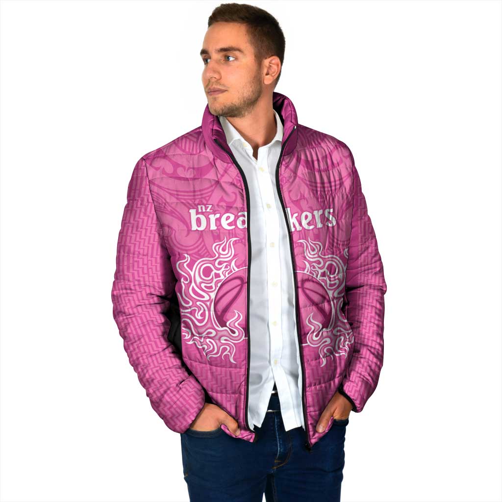 New Zealand Custom Padded Jacket Fire Basketball Maori Tribal Pink - Polynesian Pride