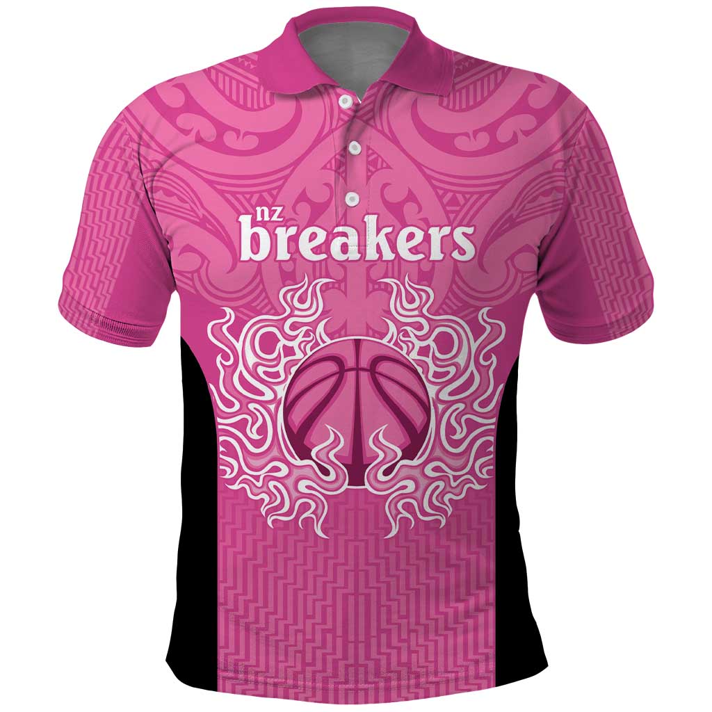 New Zealand Custom Polo Shirt Fire Basketball Maori Tribal Pink - Polynesian Pride