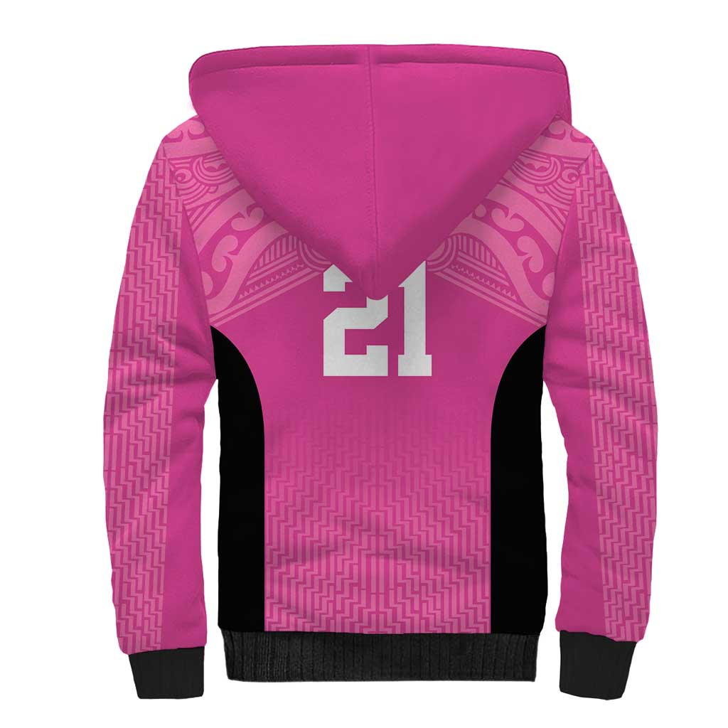 New Zealand Custom Sherpa Hoodie Fire Basketball Maori Tribal Pink LT9 - Polynesian Pride