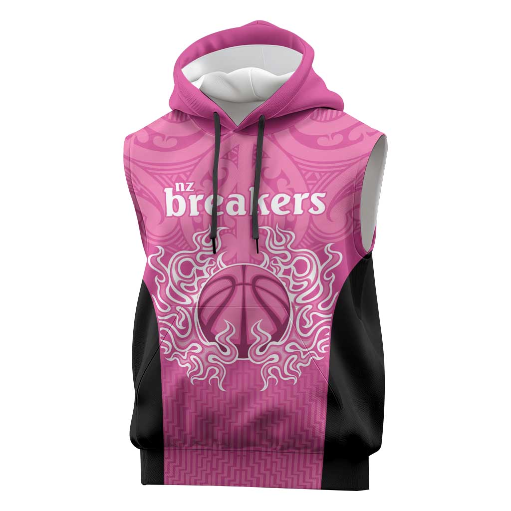 New Zealand Custom Sleeveless Hoodie Fire Basketball Maori Tribal Pink LT9 Pink - Polynesian Pride