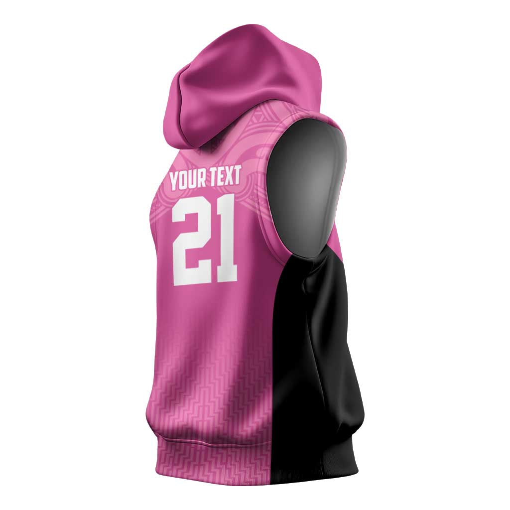 New Zealand Custom Sleeveless Hoodie Fire Basketball Maori Tribal Pink LT9 - Polynesian Pride