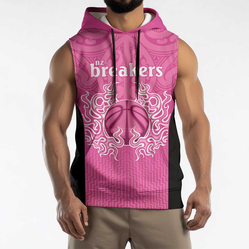 New Zealand Custom Sleeveless Hoodie Fire Basketball Maori Tribal Pink LT9 - Polynesian Pride