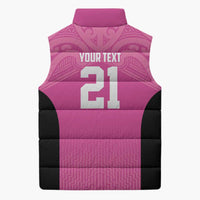 New Zealand Custom Sleeveless Puffer Jacket Fire Basketball Maori Tribal Pink - Polynesian Pride