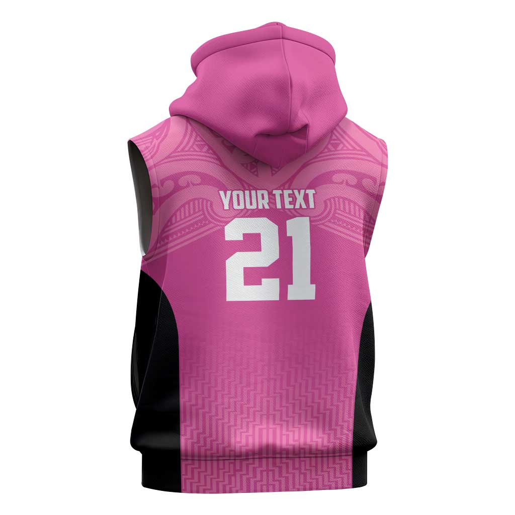 New Zealand Custom Sleeveless Zip Hoodie Fire Basketball Maori Tribal Pink LT9 - Polynesian Pride