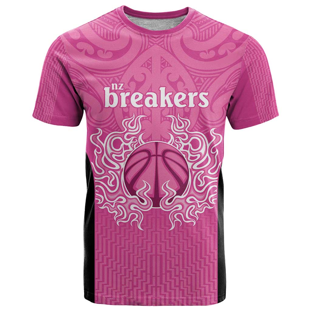 New Zealand Custom T Shirt Fire Basketball Maori Tribal Pink LT9 Pink - Polynesian Pride