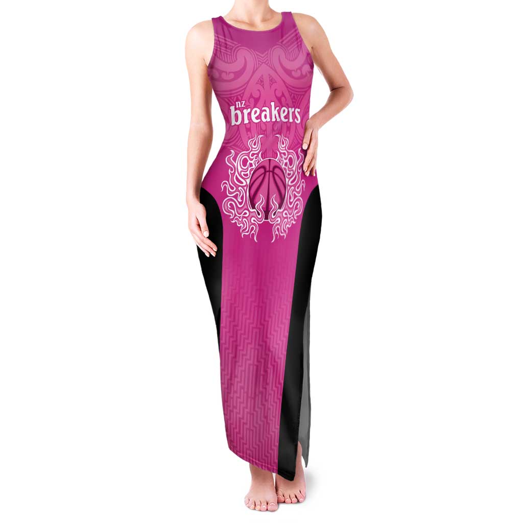 New Zealand Custom Tank Maxi Dress Fire Basketball Maori Tribal Pink LT9 Women Pink - Polynesian Pride