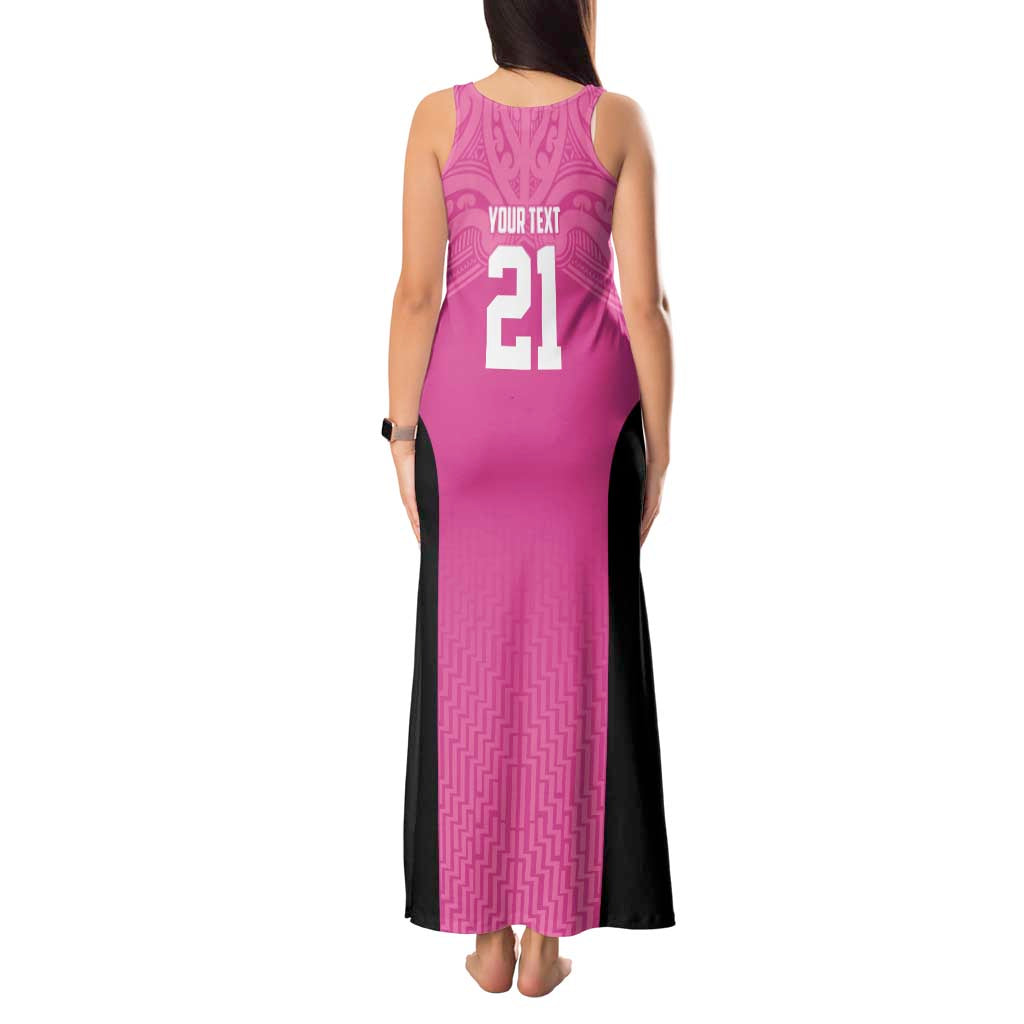 New Zealand Custom Tank Maxi Dress Fire Basketball Maori Tribal Pink LT9 - Polynesian Pride
