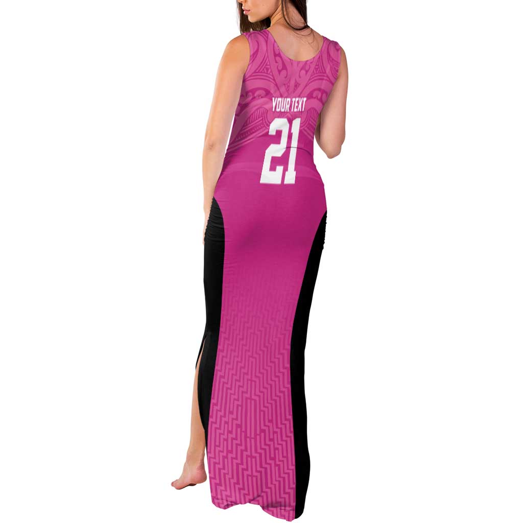 New Zealand Custom Tank Maxi Dress Fire Basketball Maori Tribal Pink LT9 - Polynesian Pride