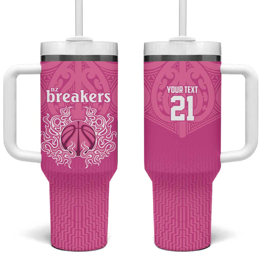 New Zealand Custom Tumbler With Handle Fire Basketball Maori Tribal Pink LT9 One Size: 40 oz Pink - Polynesian Pride