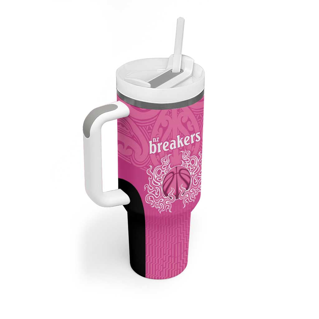 New Zealand Custom Tumbler With Handle Fire Basketball Maori Tribal Pink LT9 - Polynesian Pride