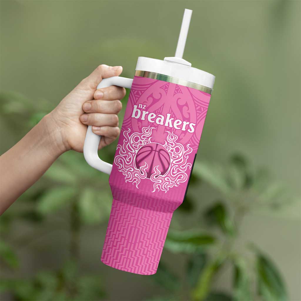 New Zealand Custom Tumbler With Handle Fire Basketball Maori Tribal Pink LT9 - Polynesian Pride