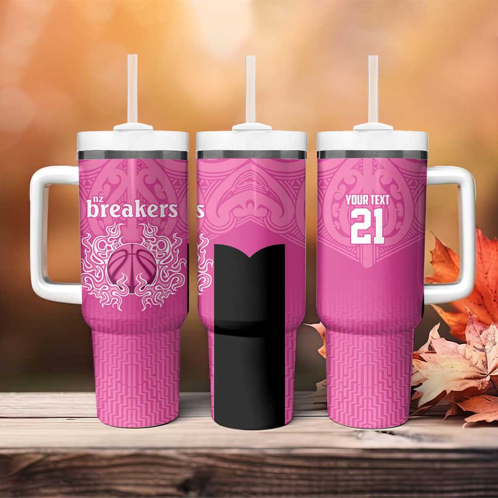New Zealand Custom Tumbler With Handle Fire Basketball Maori Tribal Pink LT9 - Polynesian Pride