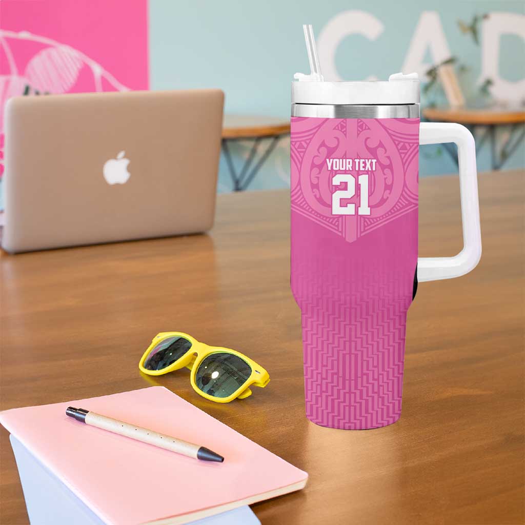 New Zealand Custom Tumbler With Handle Fire Basketball Maori Tribal Pink LT9 - Polynesian Pride