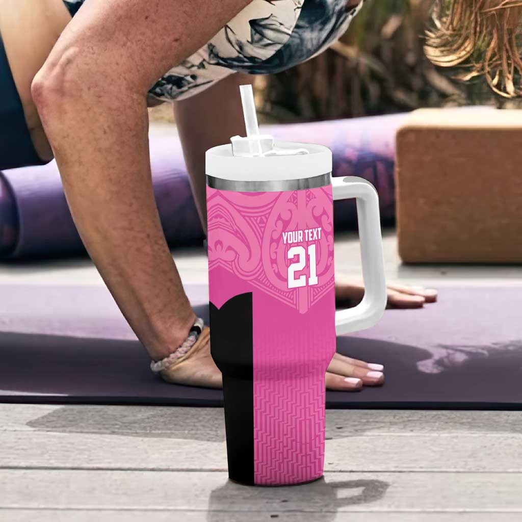 New Zealand Custom Tumbler With Handle Fire Basketball Maori Tribal Pink LT9 - Polynesian Pride