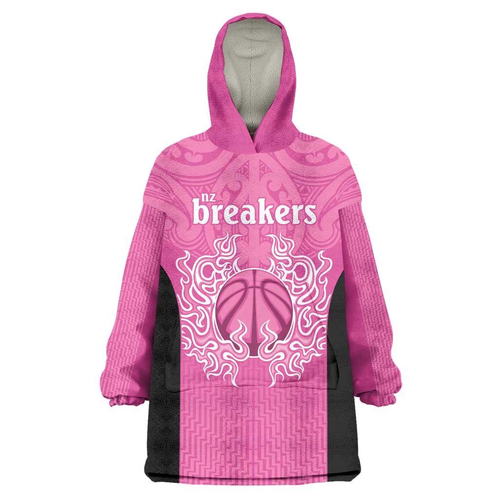 New Zealand Custom Wearable Blanket Hoodie Fire Basketball Maori Tribal Pink LT9 One Size Pink - Polynesian Pride
