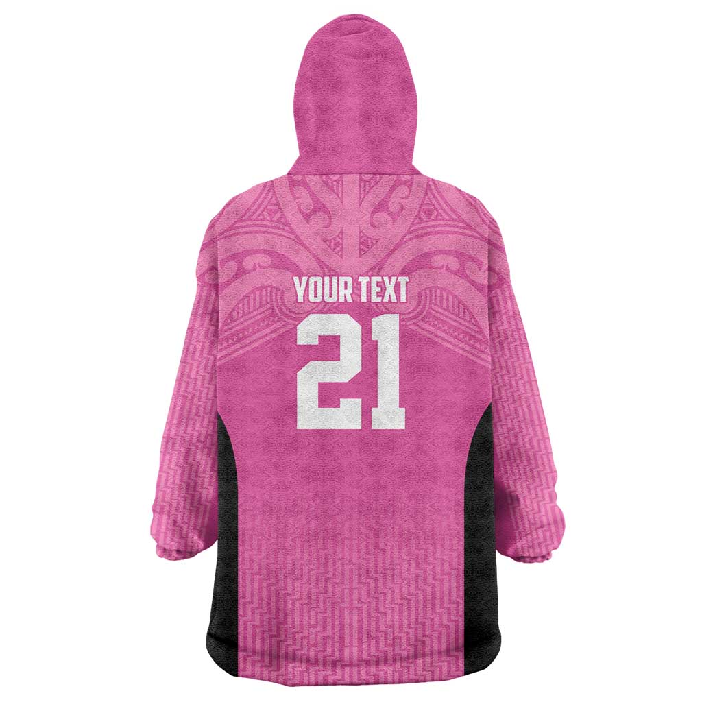 New Zealand Custom Wearable Blanket Hoodie Fire Basketball Maori Tribal Pink LT9 - Polynesian Pride