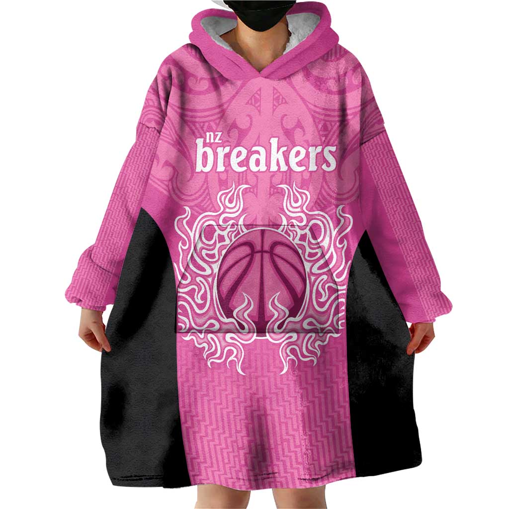 New Zealand Custom Wearable Blanket Hoodie Fire Basketball Maori Tribal Pink LT9 - Polynesian Pride