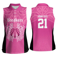 New Zealand Custom Women Sleeveless Polo Shirt Fire Basketball Maori Tribal Pink LT9 - Polynesian Pride