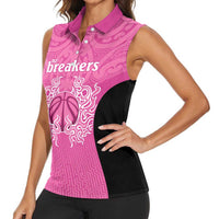 New Zealand Custom Women Sleeveless Polo Shirt Fire Basketball Maori Tribal Pink LT9 - Polynesian Pride