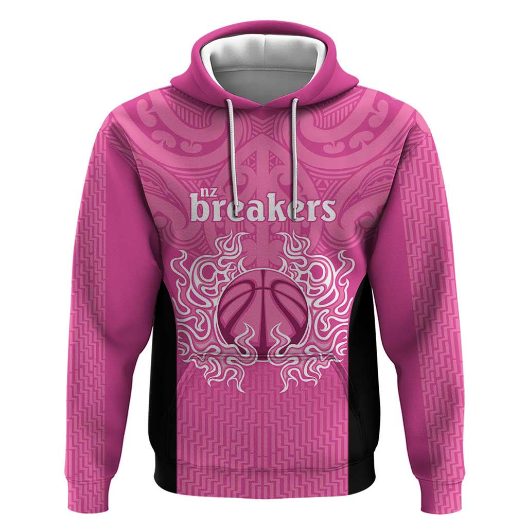New Zealand Custom Zip Hoodie Fire Basketball Maori Tribal Pink LT9 Pullover Hoodie Pink - Polynesian Pride