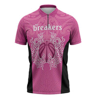 New Zealand Custom Zipper Polo Shirt Fire Basketball Maori Tribal Pink LT9 Pink - Polynesian Pride