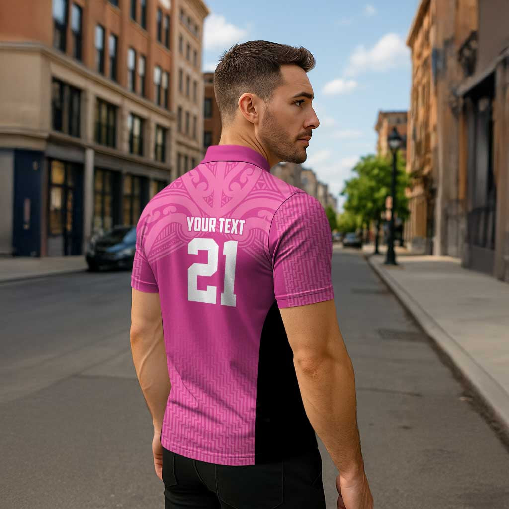 New Zealand Custom Zipper Polo Shirt Fire Basketball Maori Tribal Pink LT9 - Polynesian Pride