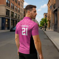 New Zealand Custom Zipper Polo Shirt Fire Basketball Maori Tribal Pink LT9 - Polynesian Pride