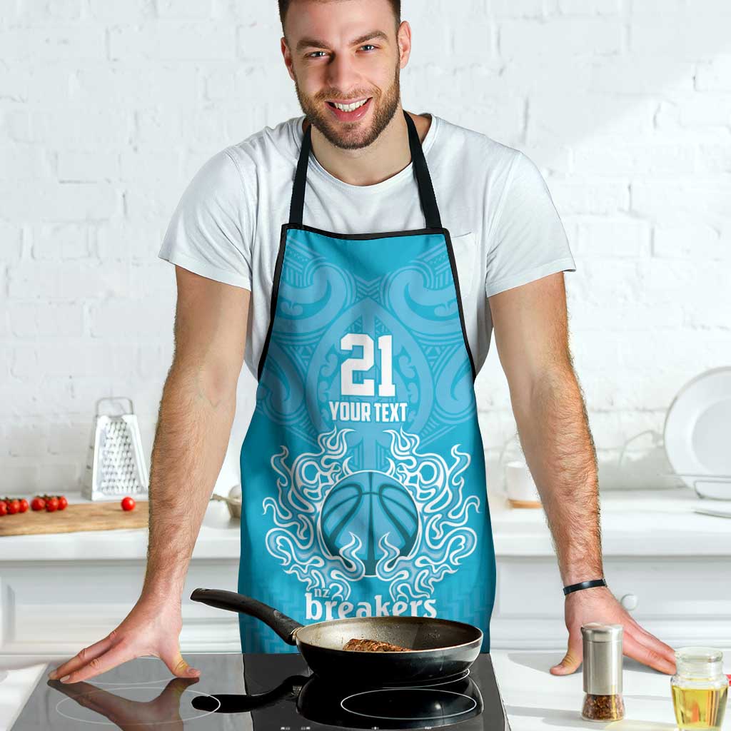 New Zealand Custom Apron Fire Basketball Maori Tribal Sky Blue - Polynesian Pride
