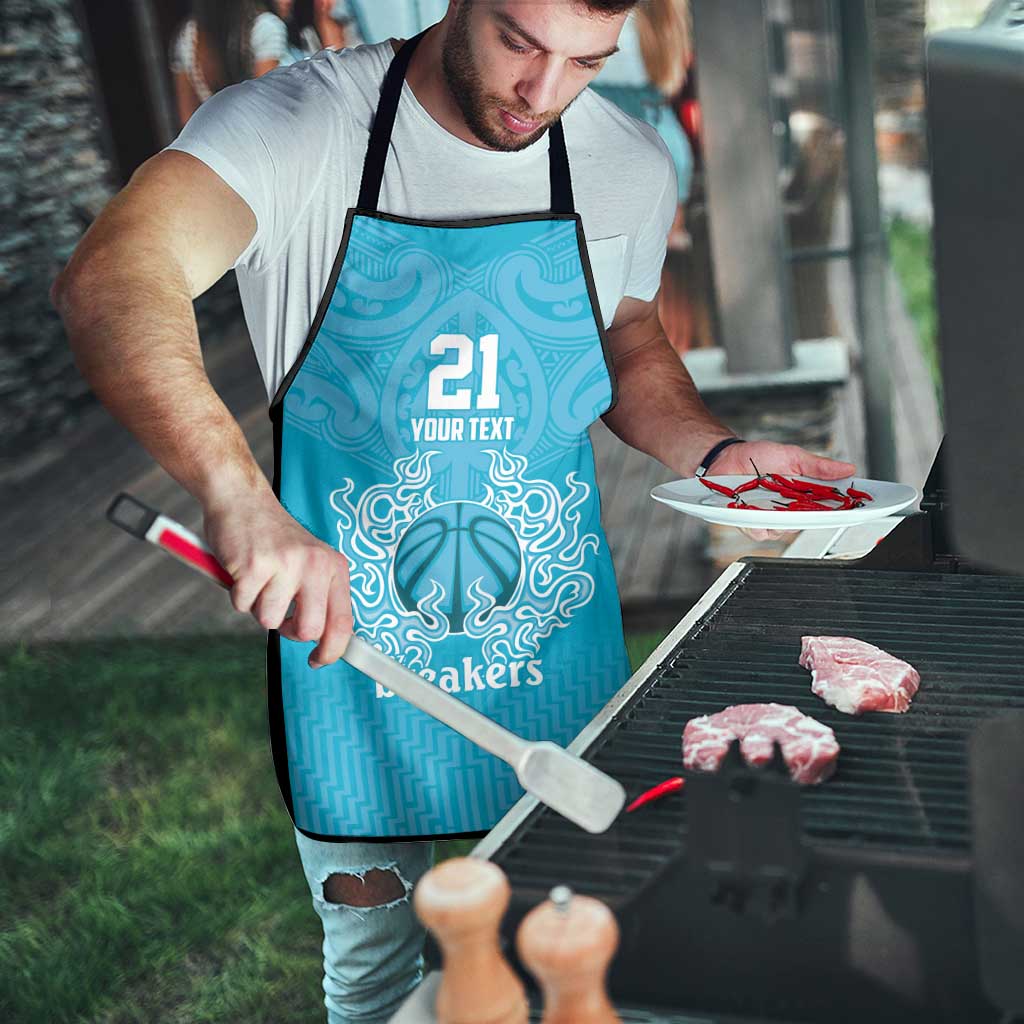 New Zealand Custom Apron Fire Basketball Maori Tribal Sky Blue - Polynesian Pride