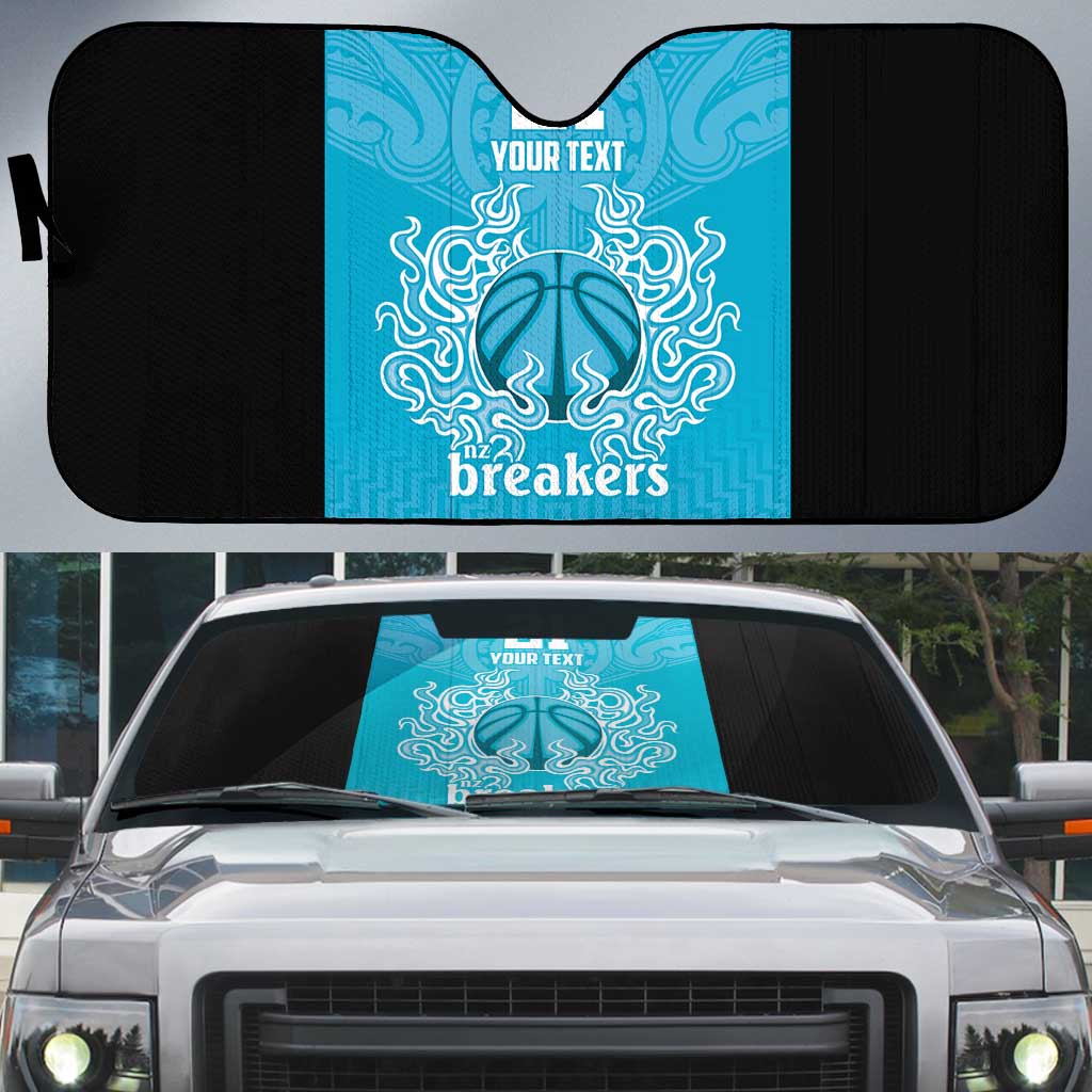 New Zealand Custom Auto Sun Shade Fire Basketball Maori Tribal Sky Blue - Polynesian Pride
