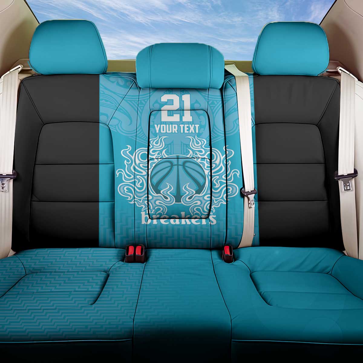 New Zealand Custom Back Car Seat Cover Fire Basketball Maori Tribal Sky Blue - Polynesian Pride
