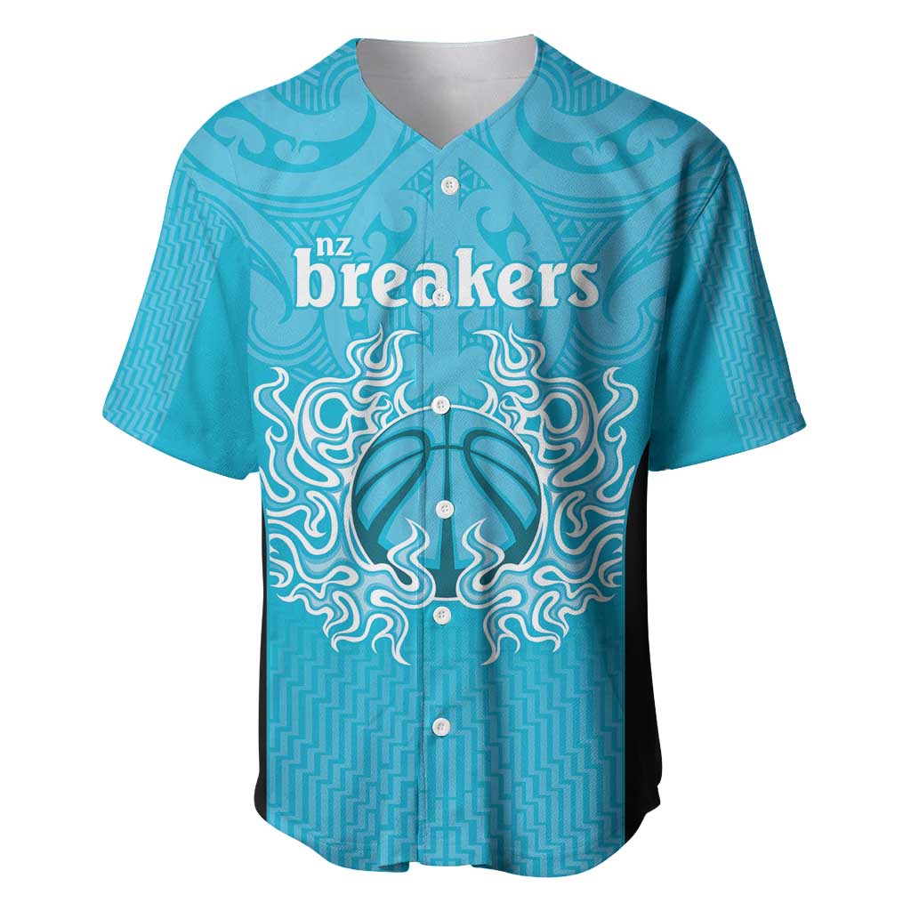 New Zealand Custom Baseball Jersey Fire Basketball Maori Tribal Sky Blue - Polynesian Pride