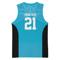 New Zealand Custom Basketball Jersey Fire Basketball Maori Tribal Sky Blue - Polynesian Pride