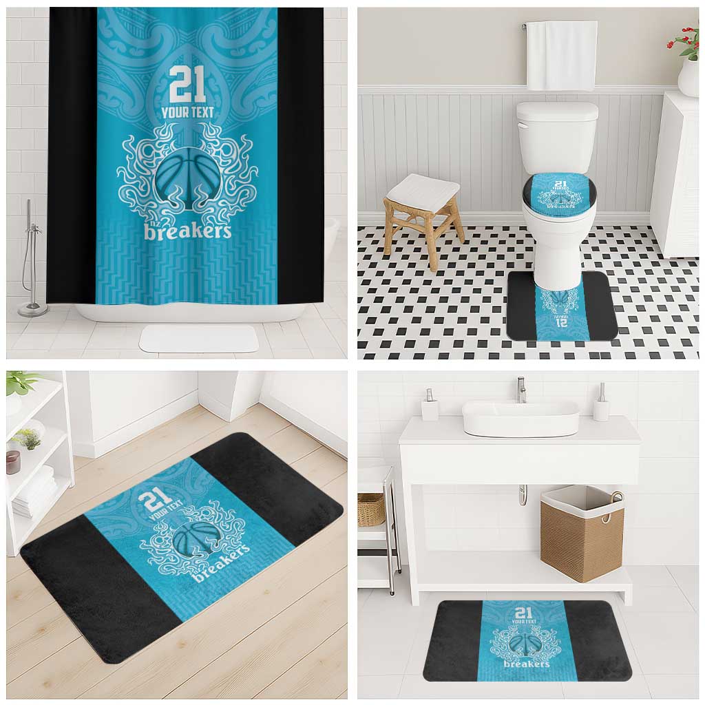 New Zealand Custom Bathroom Set Fire Basketball Maori Tribal Sky Blue - Polynesian Pride