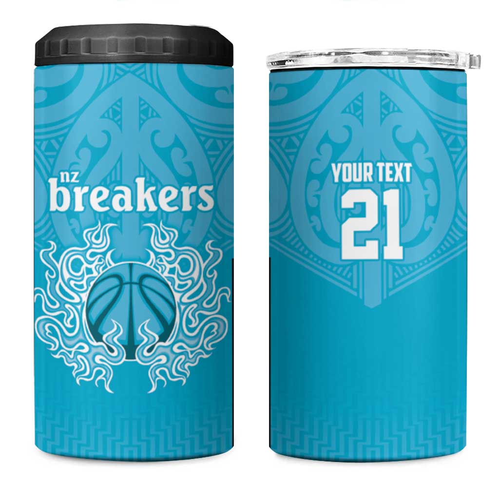 New Zealand Custom 4 in 1 Can Cooler Tumbler Fire Basketball Maori Tribal Sky Blue - Polynesian Pride