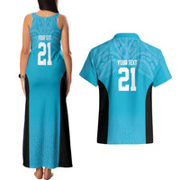 New Zealand Custom Couples Matching Tank Maxi Dress and Hawaiian Shirt Fire Basketball Maori Tribal Sky Blue - Polynesian Pride