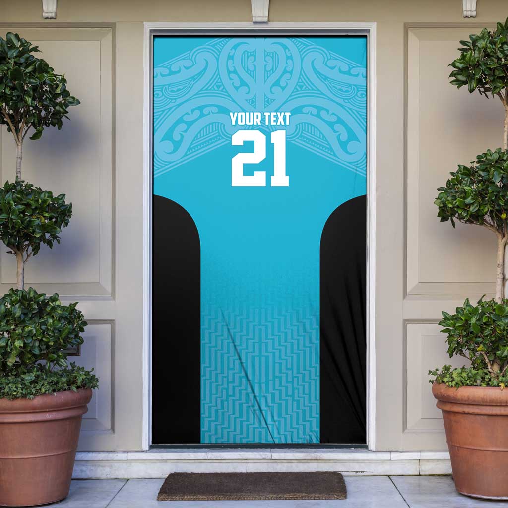 New Zealand Custom Door Cover Fire Basketball Maori Tribal Sky Blue LT9 Blue - Polynesian Pride