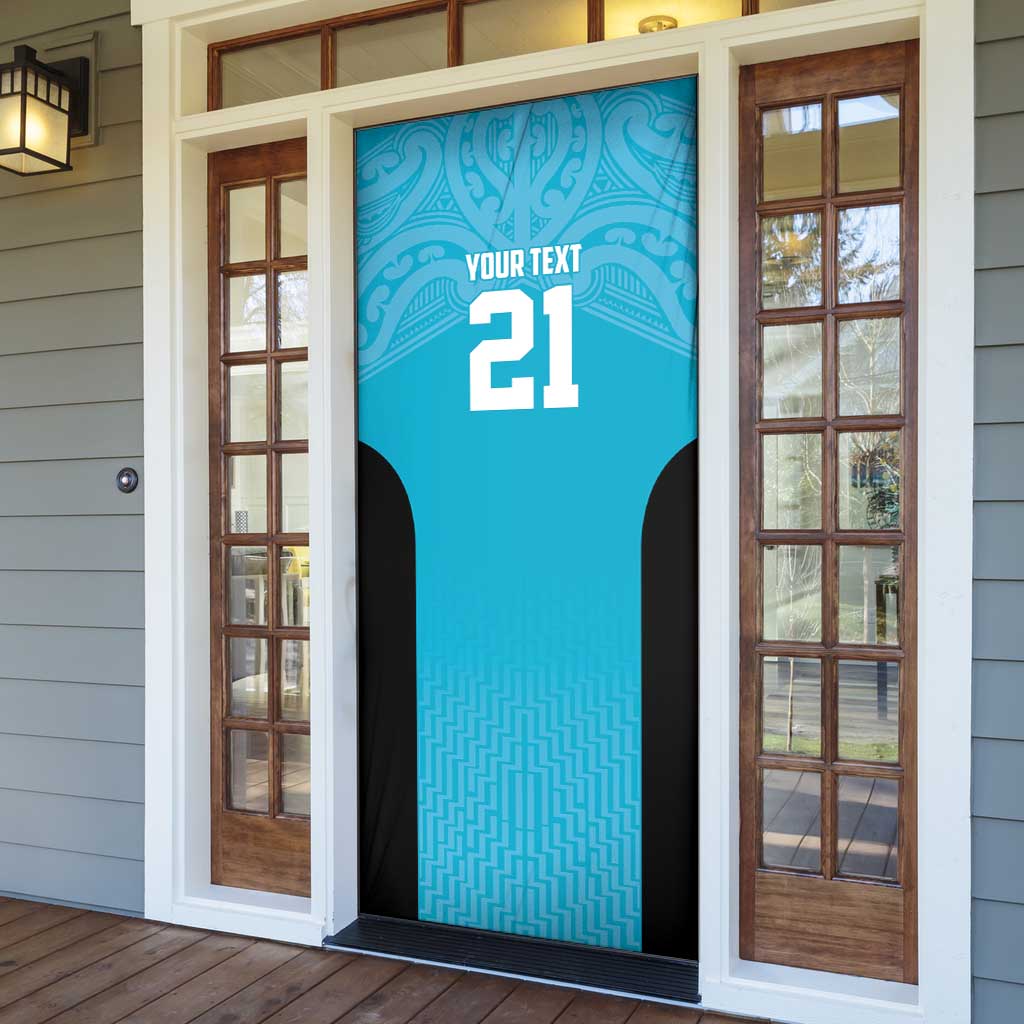 New Zealand Custom Door Cover Fire Basketball Maori Tribal Sky Blue LT9 - Polynesian Pride