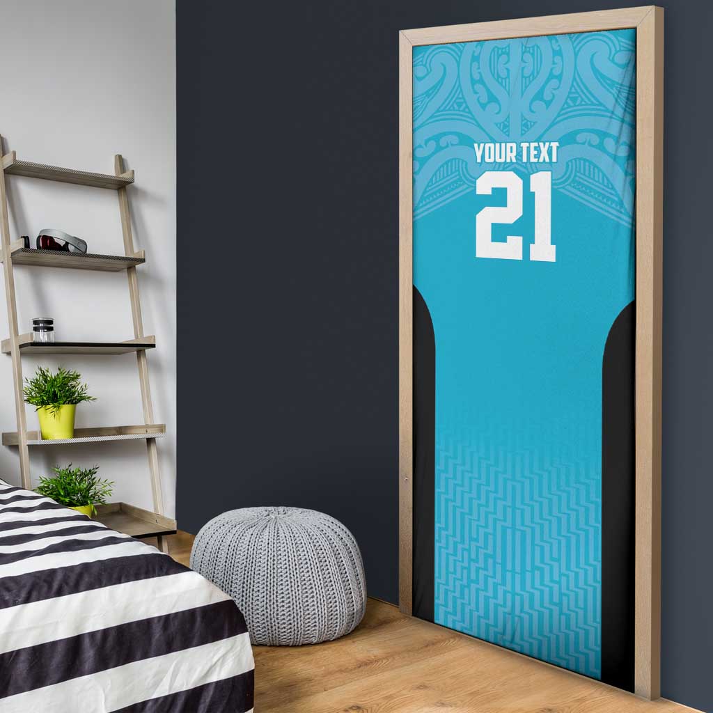 New Zealand Custom Door Cover Fire Basketball Maori Tribal Sky Blue LT9 - Polynesian Pride