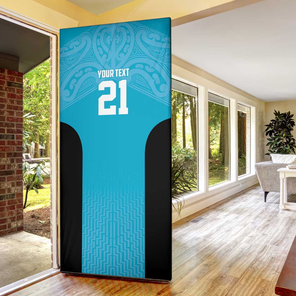 New Zealand Custom Door Cover Fire Basketball Maori Tribal Sky Blue LT9 - Polynesian Pride