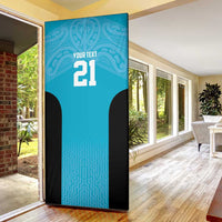 New Zealand Custom Door Cover Fire Basketball Maori Tribal Sky Blue LT9 - Polynesian Pride