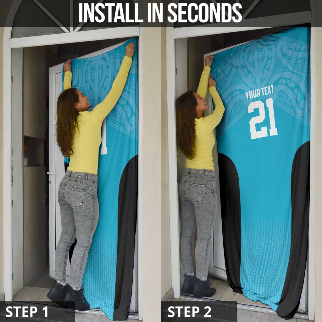 New Zealand Custom Door Cover Fire Basketball Maori Tribal Sky Blue LT9 - Polynesian Pride