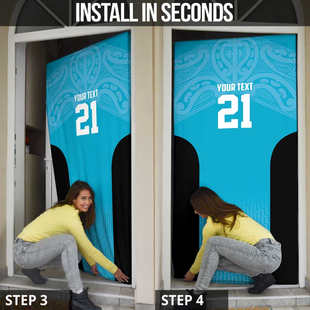 New Zealand Custom Door Cover Fire Basketball Maori Tribal Sky Blue LT9 - Polynesian Pride