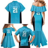 New Zealand Custom Family Matching Mermaid Dress and Hawaiian Shirt Fire Basketball Maori Tribal Sky Blue LT9 - Polynesian Pride