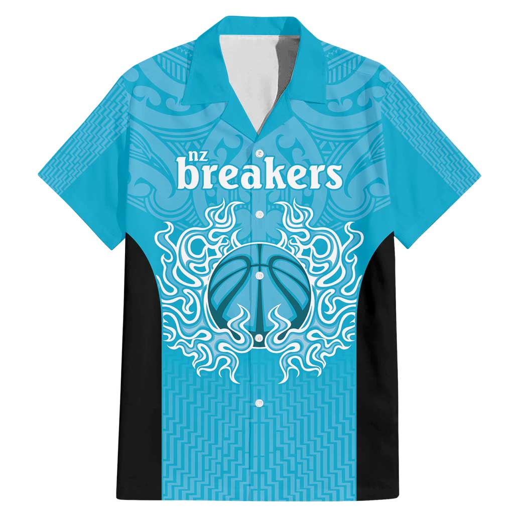 New Zealand Custom Family Matching Mermaid Dress and Hawaiian Shirt Fire Basketball Maori Tribal Sky Blue LT9 Dad's Shirt - Short Sleeve Blue - Polynesian Pride